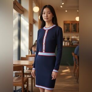 Alexia Admor Betty Navy Colorblock Bodycon Dress Stretch Knit Retro Mod M Preppy